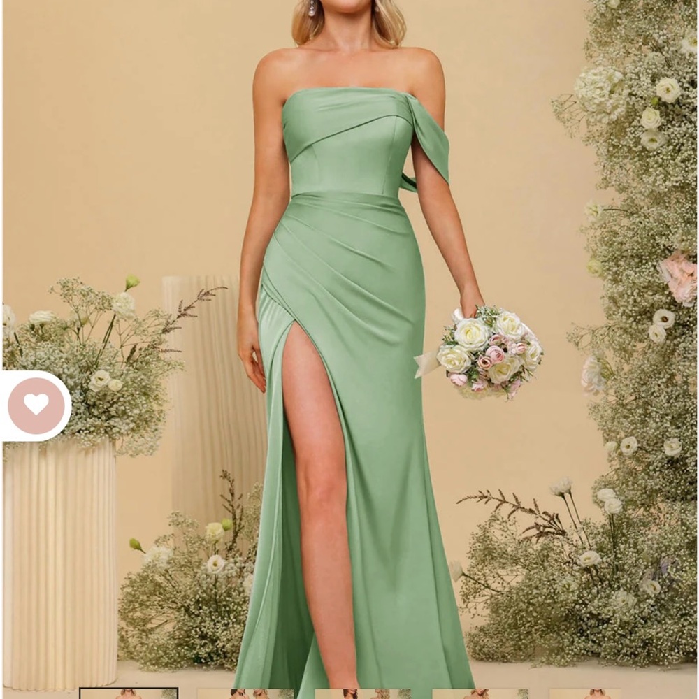 Green One Shoulder Asymmetrical Slit Dress